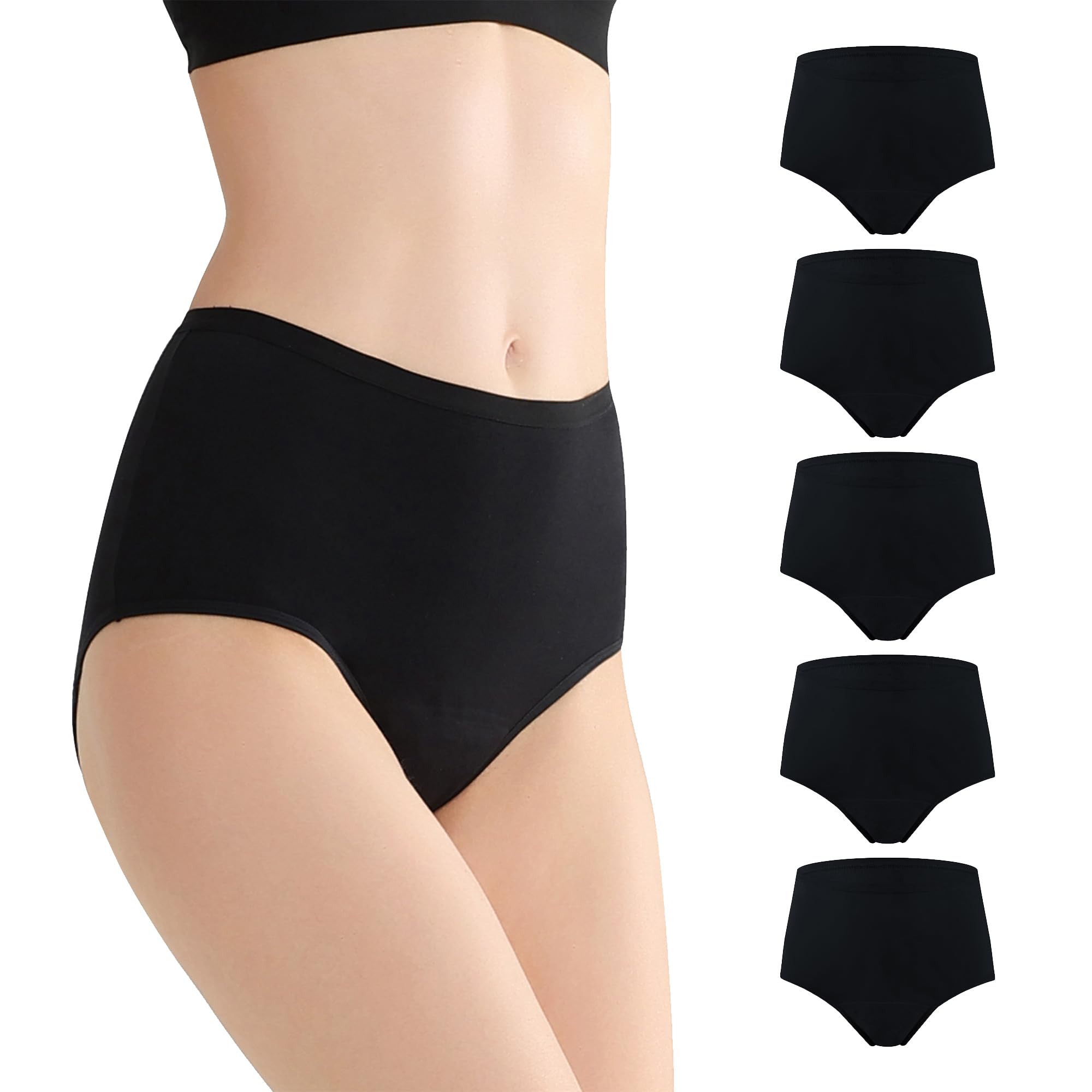 BATTEWA Incontinence Underwear for Women Washable, Leak Proof Underwear High Waist Cotton,Bladder Leakage 50ML(5Black, 3X-Large,