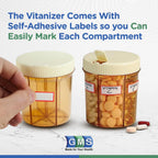 GMS Group Medical Supply, LLC Vitanizer Vitamin & Pill Organizer - 6 Compartment Case with Easy Turn Lid Dispenser - Fits All Si