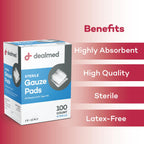 Dealmed Sterile Gauze Pads - 100 Count (Case of 24), 3 x 3 Gauze Pads, Disposable and Individually Wrapped Medical Gauze Pads, W