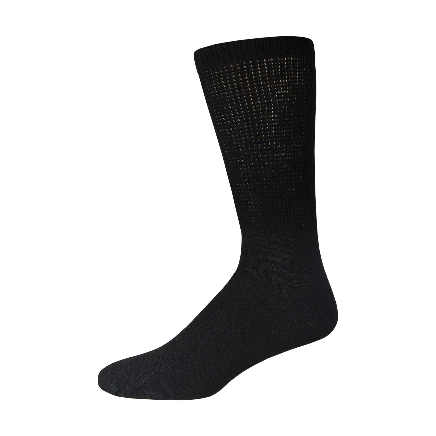 3 Pairs of Cotton Diabetic Neuropathy Crew Socks (13-16, Fits Men's Shoe Size 12-14.5, Black)