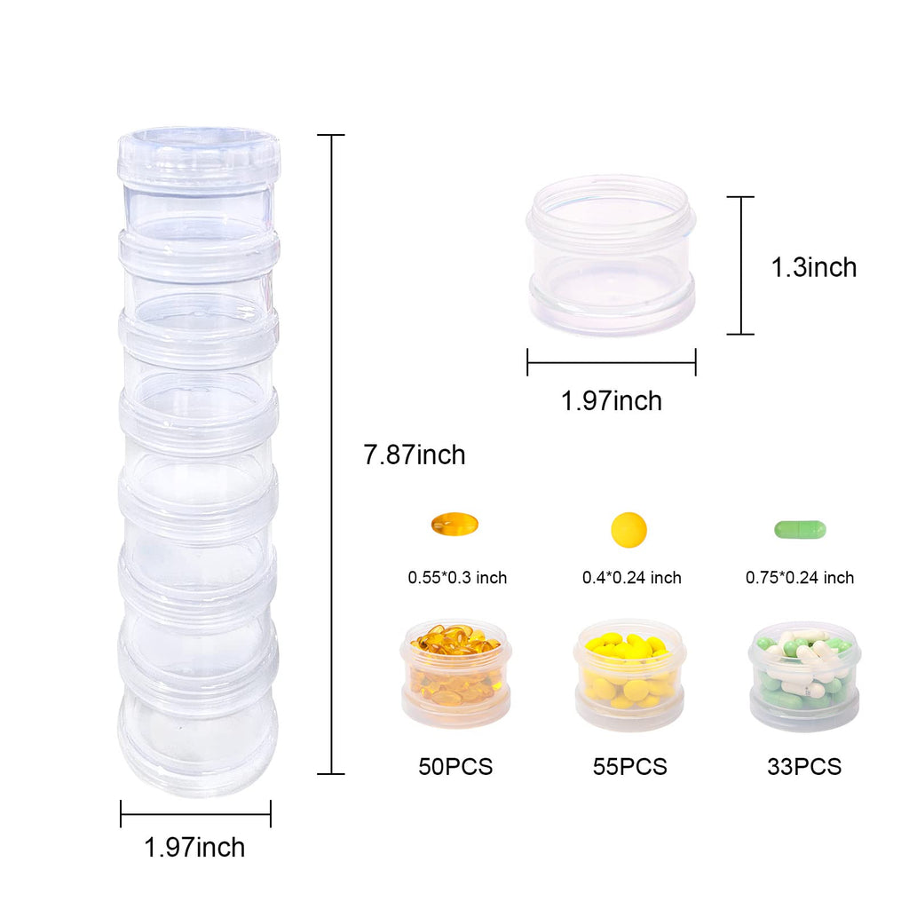 7 Day Pill Organizer Case Stackable Weekly Supplements Vitamins Pills Holder Dispenser Large Clear Transparent with Extra Lid