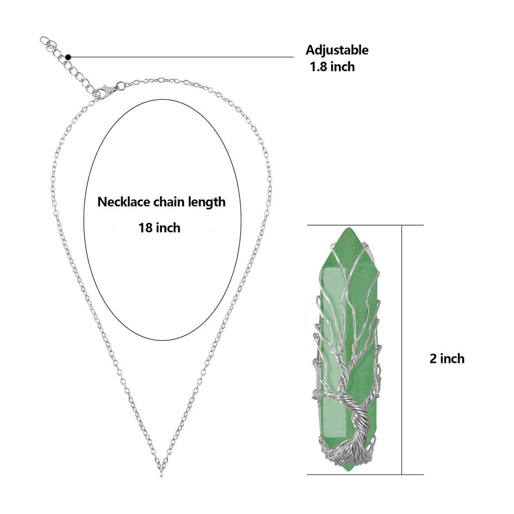 VIBILIA Healing Crystal Necklace Tree of Life Wire Wrapped Natural Green Aventurine Stone Point Pendant Necklace Hexagonal Reiki