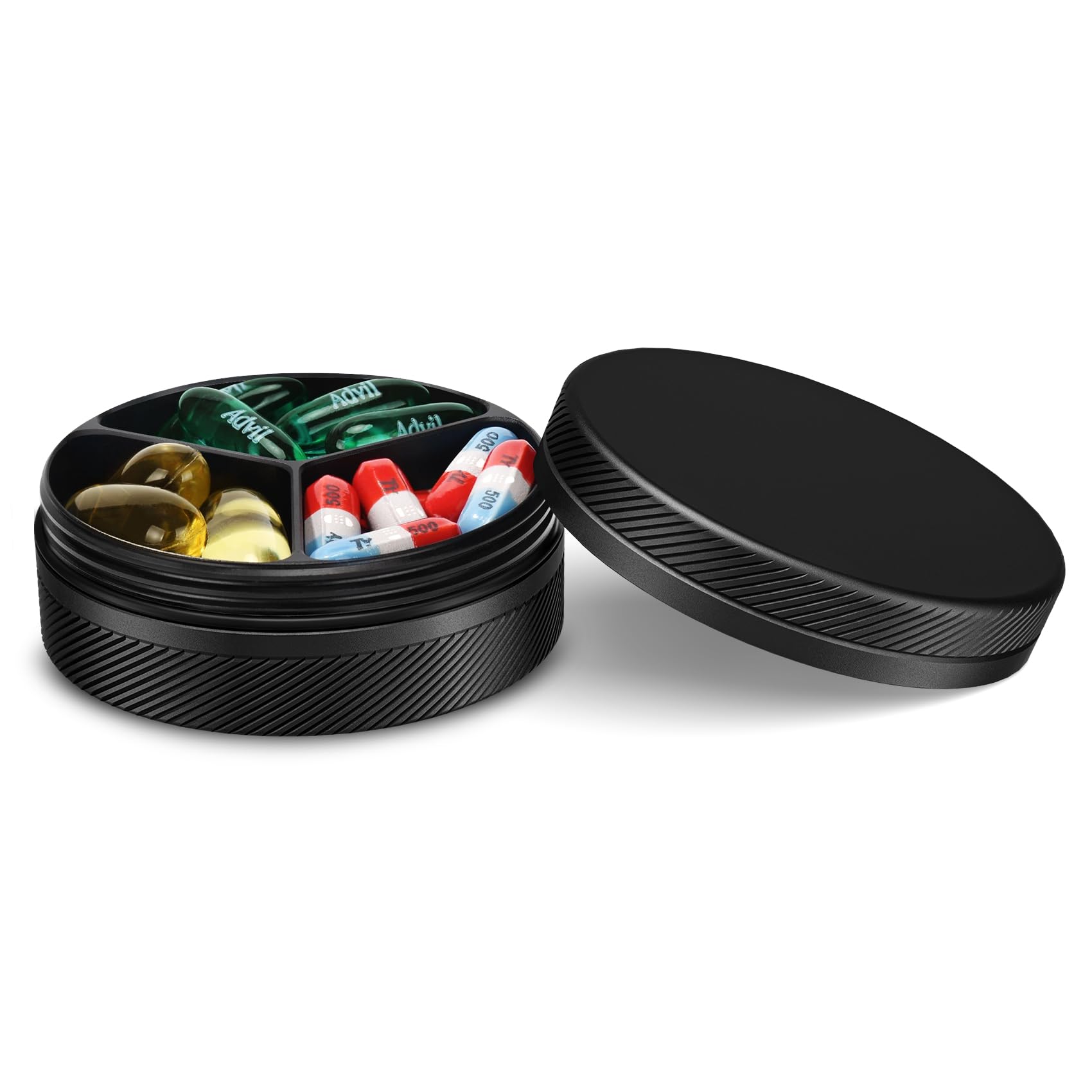Aufew Small Metal Pill Case, 3 Compartment Travel Pill Organizer for Purse Pocket, Portable Pill Container for 3 Times a Day Pil