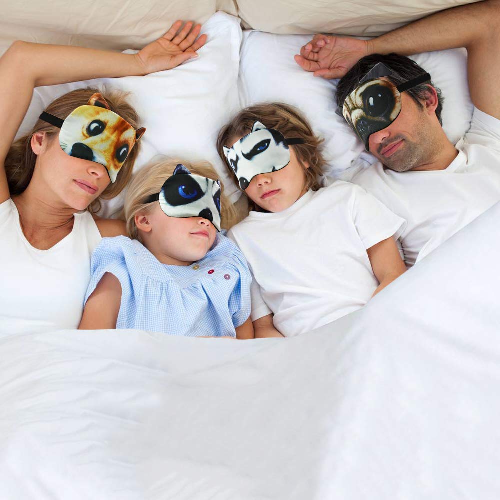 HYCLES 4 Pack Cartoon Animal Cute Sleep Eye Mask with Adjustable Strap Relaxed Sleeping Blackout Cat Dog Eye Cover Eyeshade for