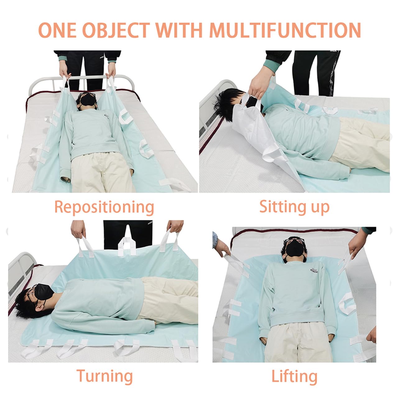 Bed Pads for Incontinence Washable Positioning Bed Pad with 8 Handles Washable Reusable Incontinence Mattress Protector Waterpro
