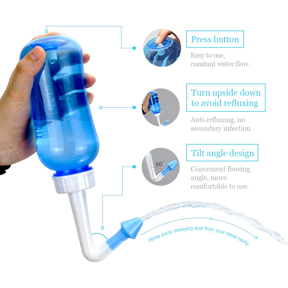 WATERPULSE Neti Pot, Neti Pot Sinus Rinsing,300ml Neti Pot Sinus Rinsing Kit with Thermometer Sticker for Adult & Kid BPA Free (
