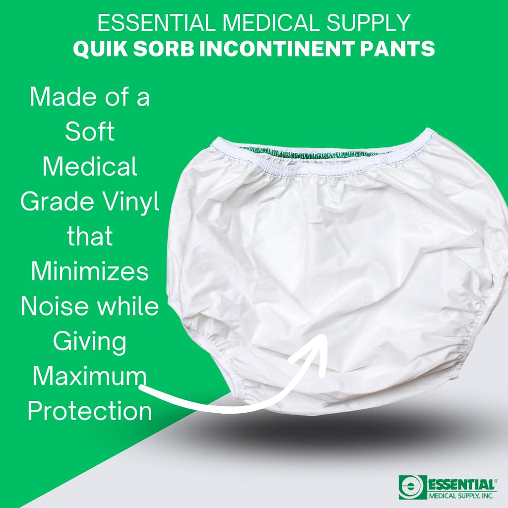 Essential Medical Supply Quik-Sorb Pull On Reusable Vinyl Incontinent Pants - 3 Pairs of Protectors Included, X-Large