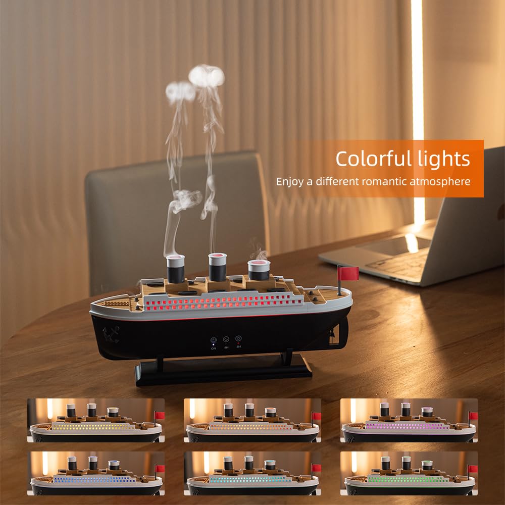 Essential Oil Diffuser, 250ml Ship Modelling Aromatherapy Ship Oil Diffuser Cool Mist Humidifier with Remote Control, Remote 2 S