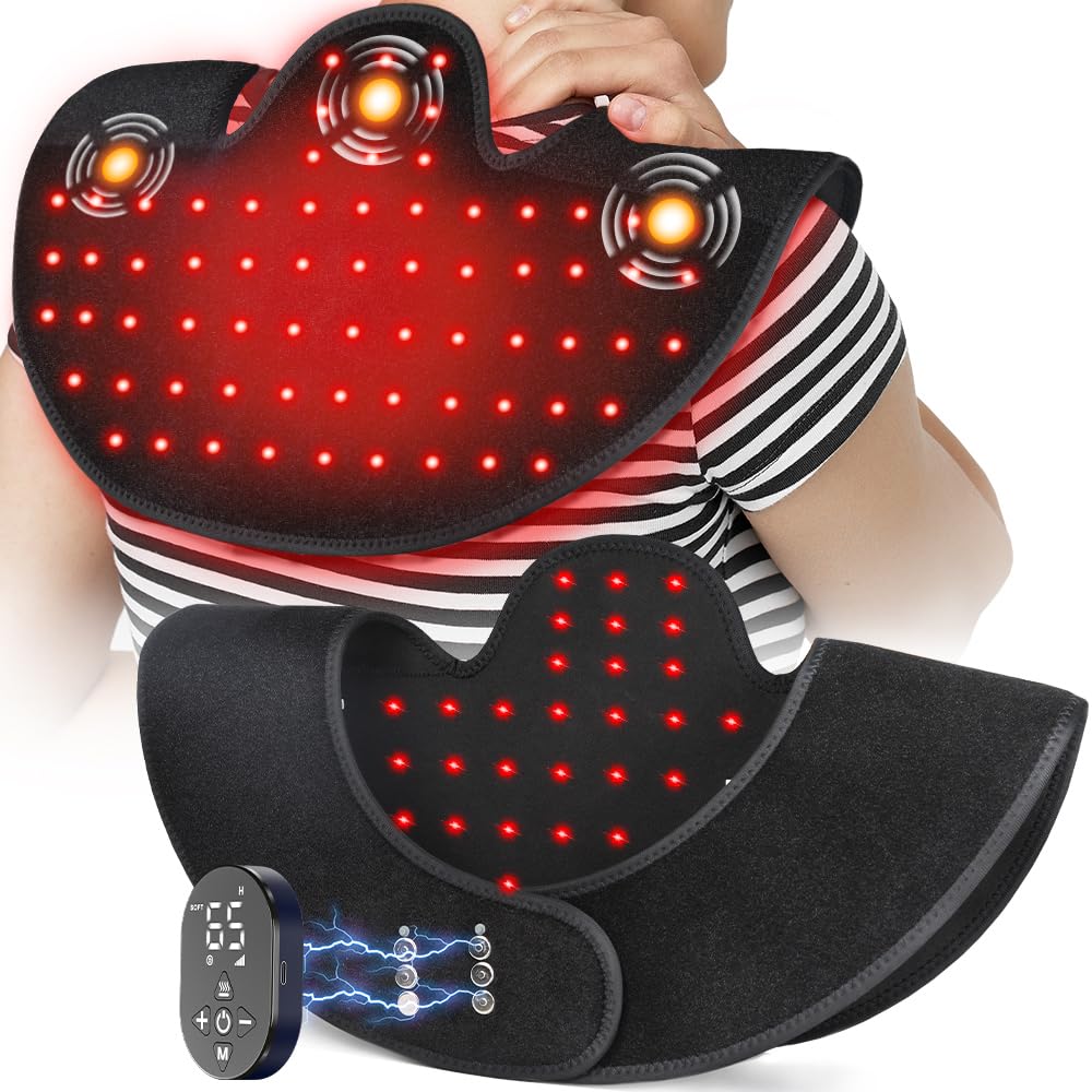 ovimaz Red Light Therapy for Shoulder & Neck, Heat & Vibration Massager Pad