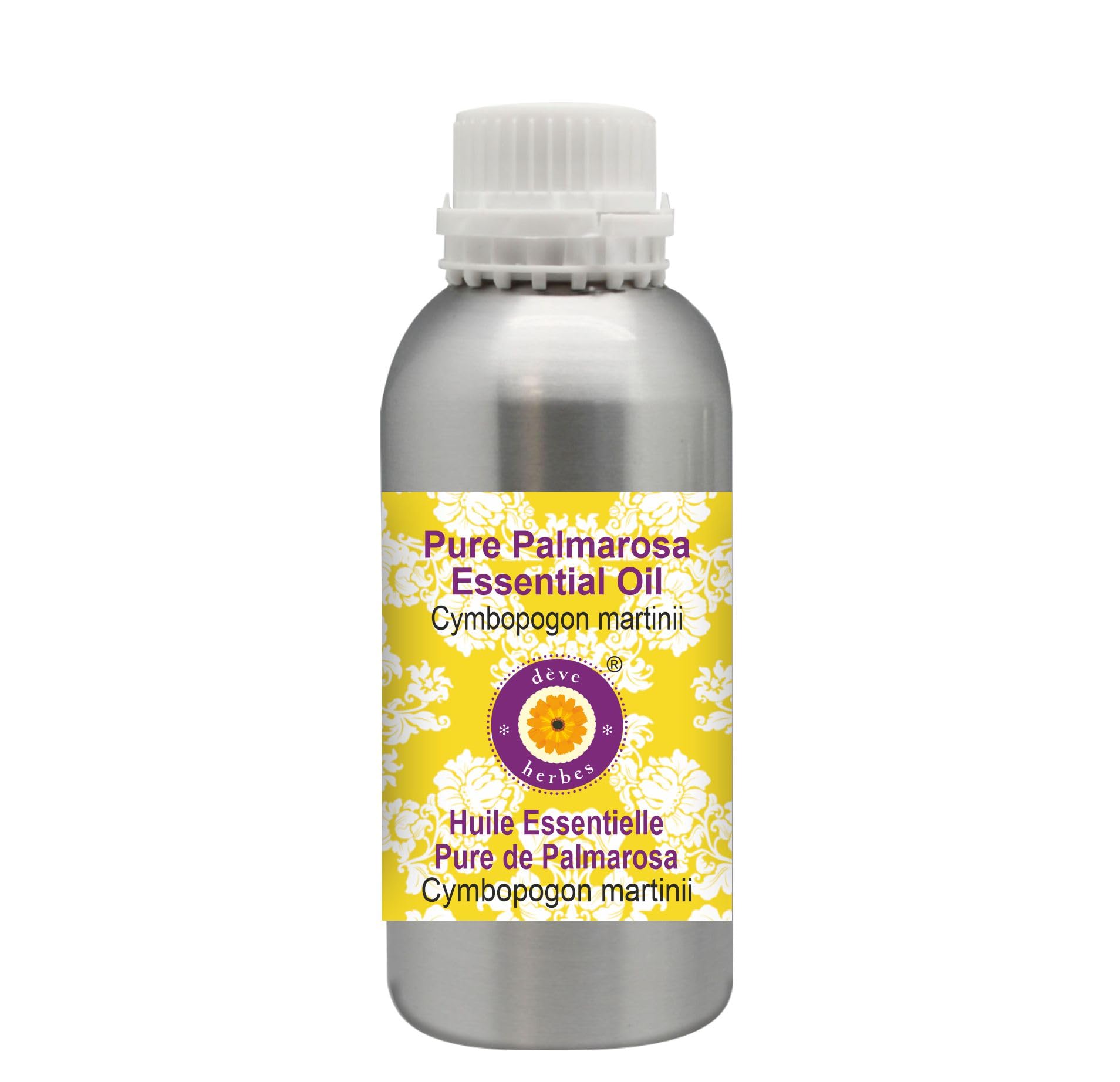 Deve Herbes Pure Palmarosa Essential Oil (Cymbopogon martinii) Steam Distilled 630ml (21 oz)