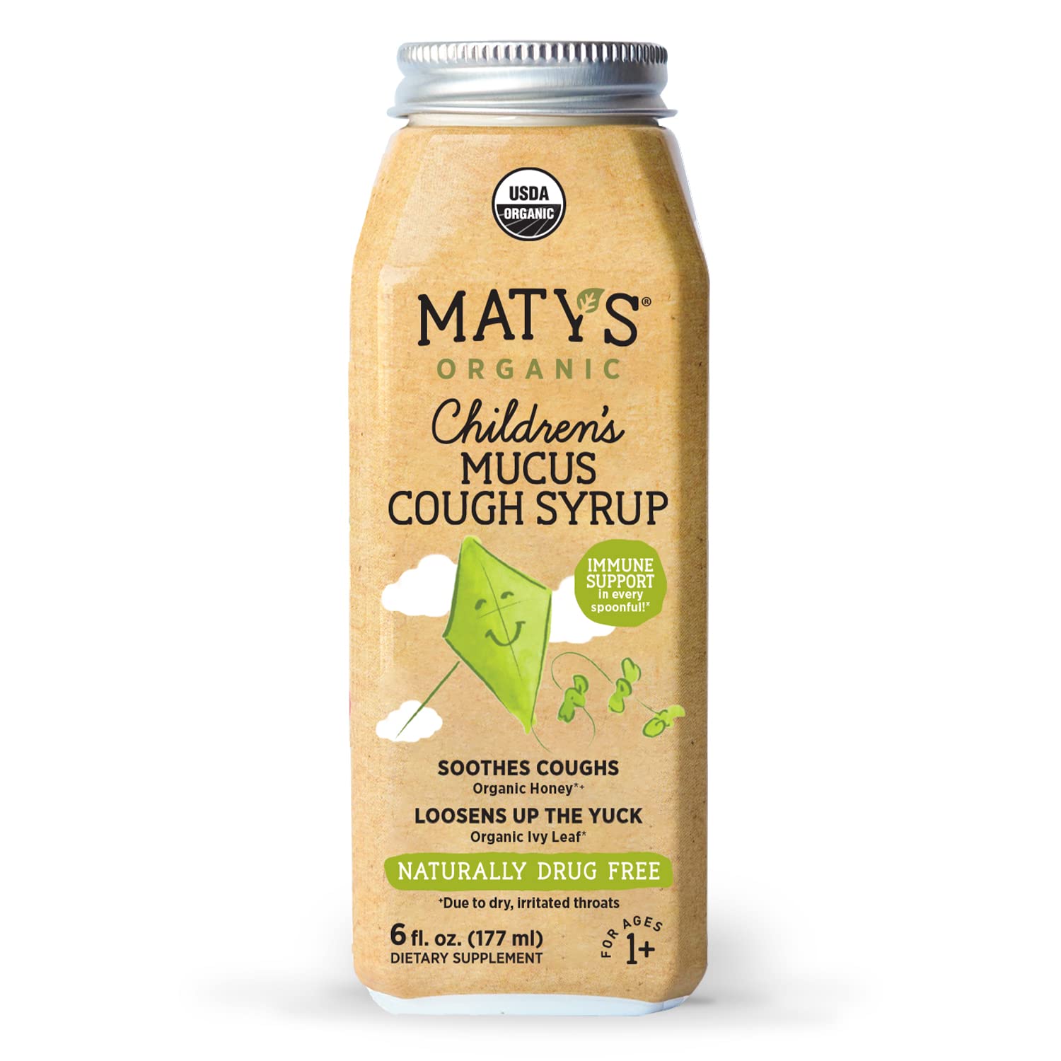 Matys Organic Childrens Mucus Cough Syrup, Made with Organic Honey, Thyme & Ginger - 6 fl oz.
