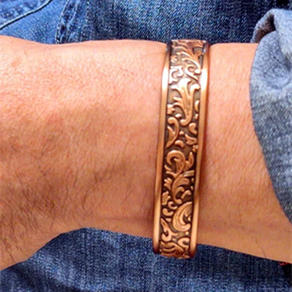 LONGRN-Copper braceletr for men -Ultra Strength Magnetic Bracelets, 99.99% Pure Copper Cuff Bangle with 3500 Gauss Neodymium Mag