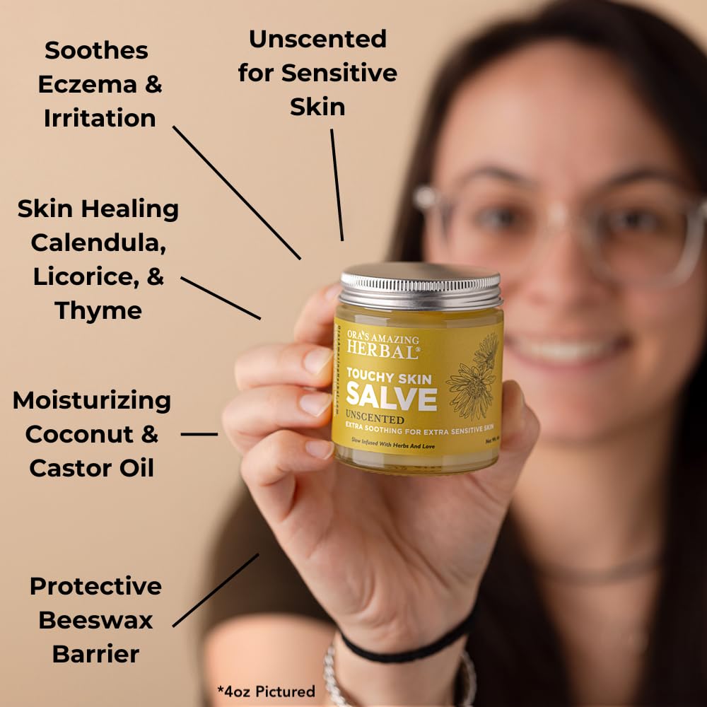 Touchy Skin Salve, Eczema Cream for Kids and Adults, Natural Sensitive Skin Treatment, Itch Cream, Calendula Ointment, 4 oz