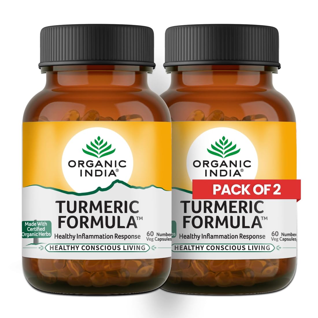 A Tata Product  Organic India Turmeric Formula  60 Veg Capsules (Pack Of 2), Natural AntiInflammatory, Enhance Immunity, Live