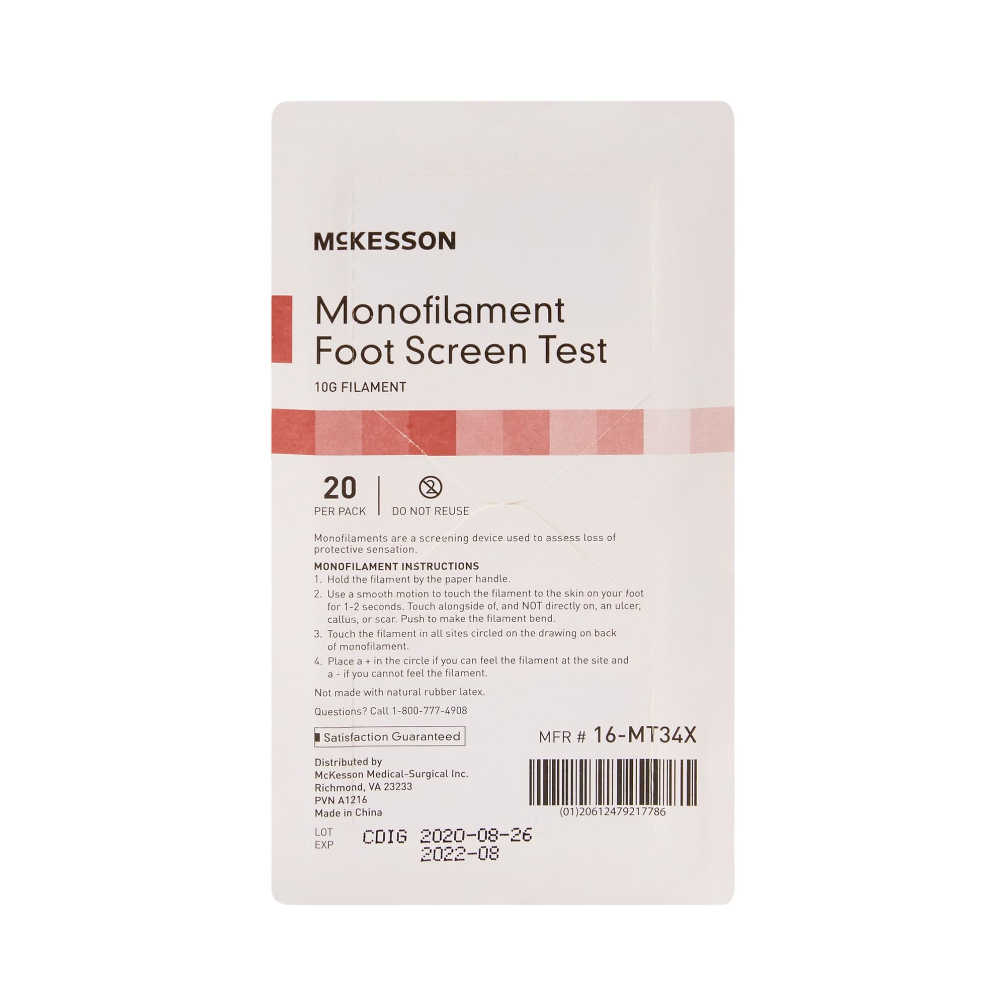 McKesson Monofilament Foot Screen Test, Neuropathy Screening Test Diabetic, 10 g, 480 Count