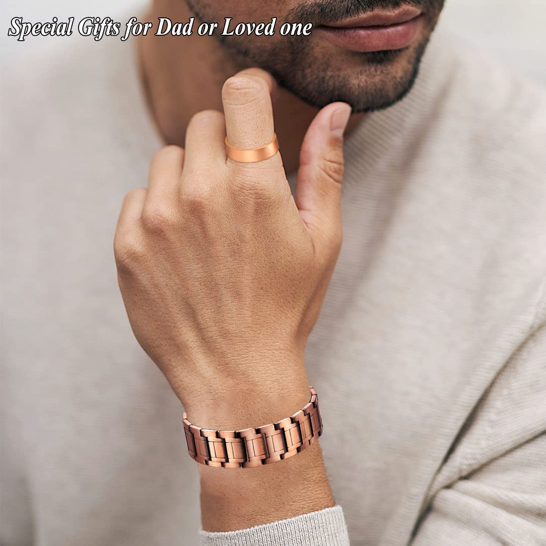 Cigmag 3X Copper Bracelet for Men Triple Ultra Strength Magnets, 99.99% Pure Copper Magnetic Bracelet & Copper Ring Set with Adj