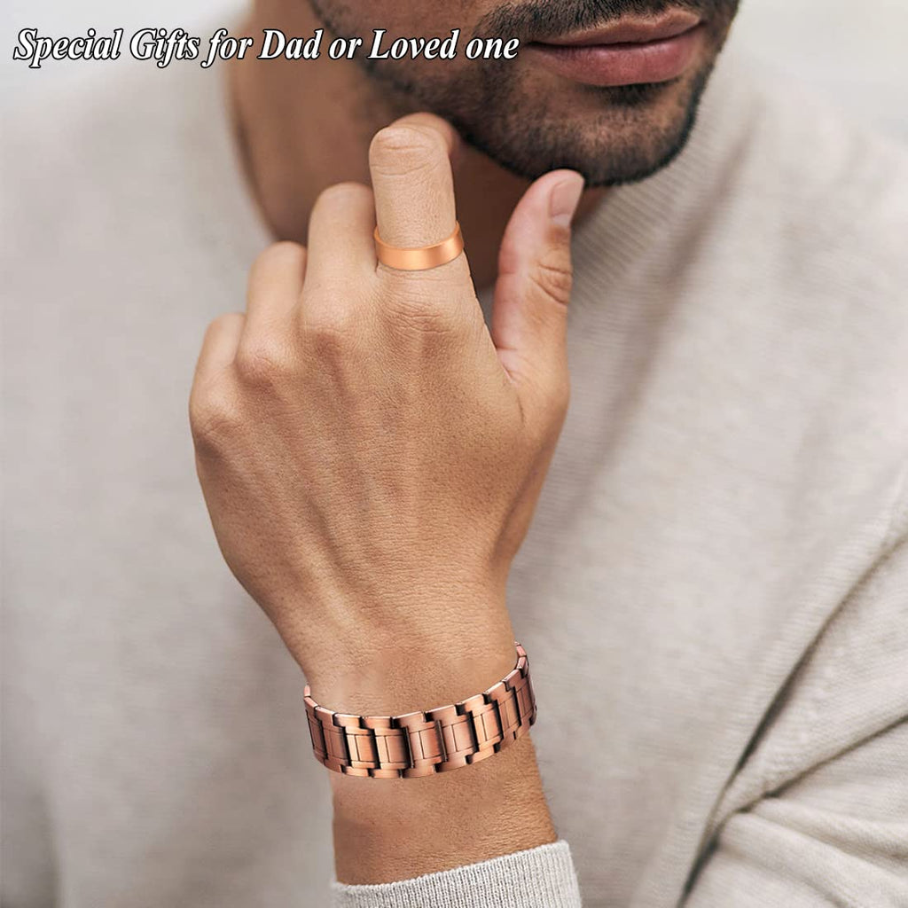 Cigmag 3X Copper Bracelet for Men Triple Ultra Strength Magnets, 99.99% Pure Copper Magnetic Bracelet & Copper Ring Set with Adj