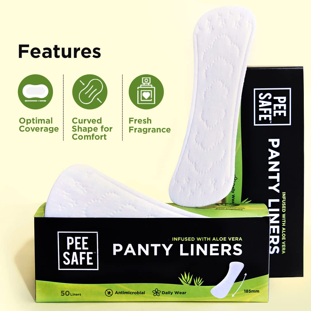 PEESAFE Panty Liners for Women Daily Use with Aloe Vera (Pack of 50 Liners)| Curvy Design for Extra Comfort | Cottony-Soft Surfa