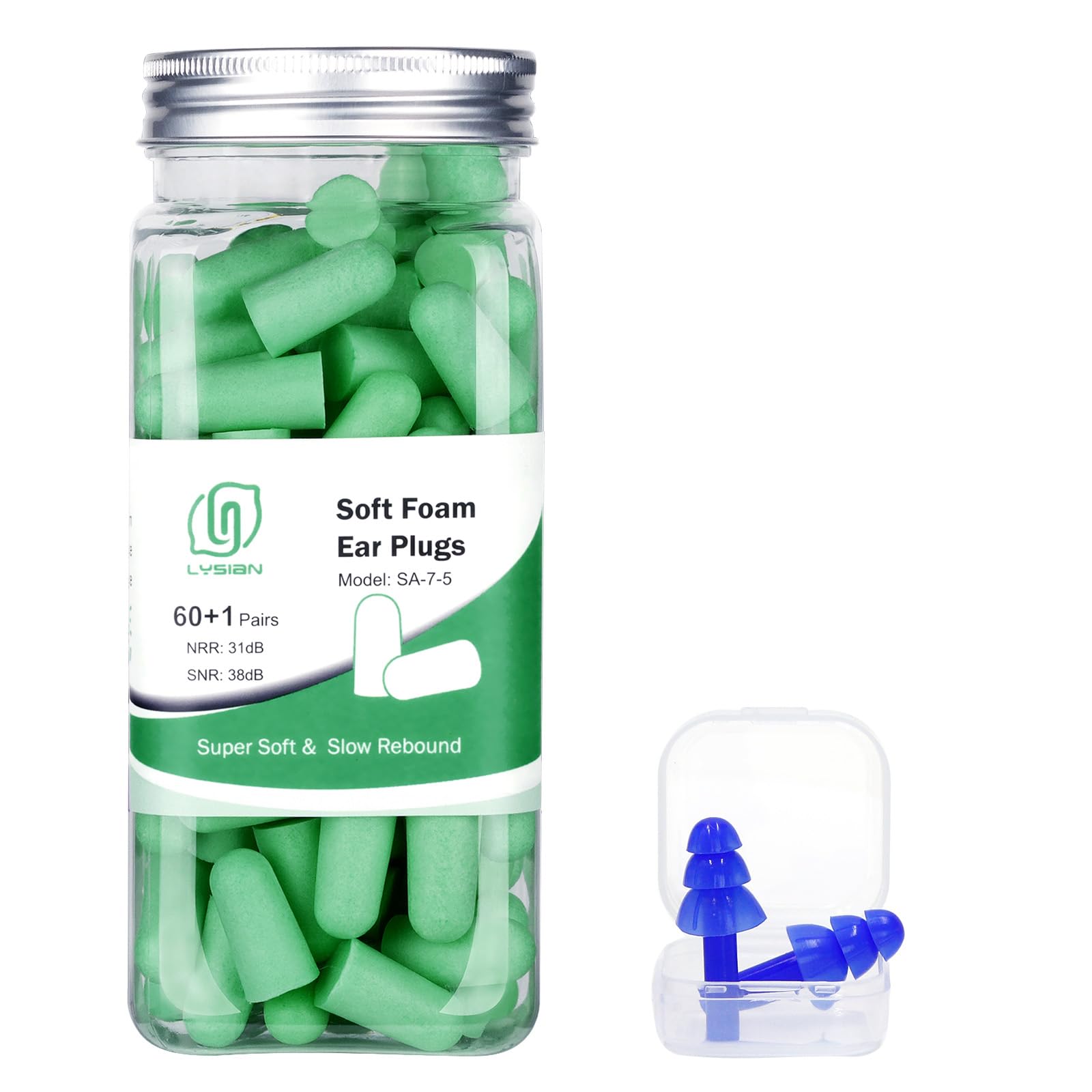 LYSIAN Ultra Soft Foam Earplugs for Sleep Sound Proof-38dB SNR Noise Free Ear Plugs for Sleeping Noise Cancelling, Snoring, Shoo