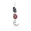 BOHO GARDEN Hanging Car Charm - Black Tourmaline & Carnelian - Dangling Moon, Healing Crystal Accessories, Rearview Mirror Decor