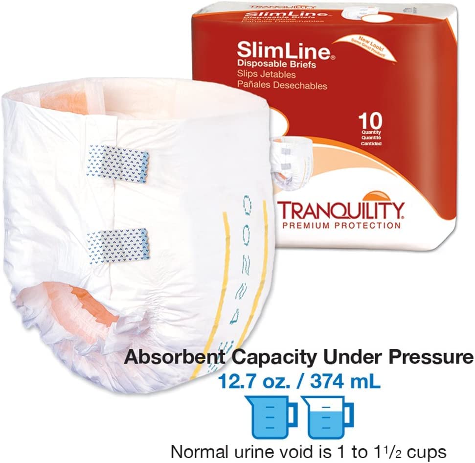 Tranquility Slimline Original Adult Disposable Brief, Adult Small, Incontinence Care with a Slimmer Fit, Peach Mat Core & Kufgua