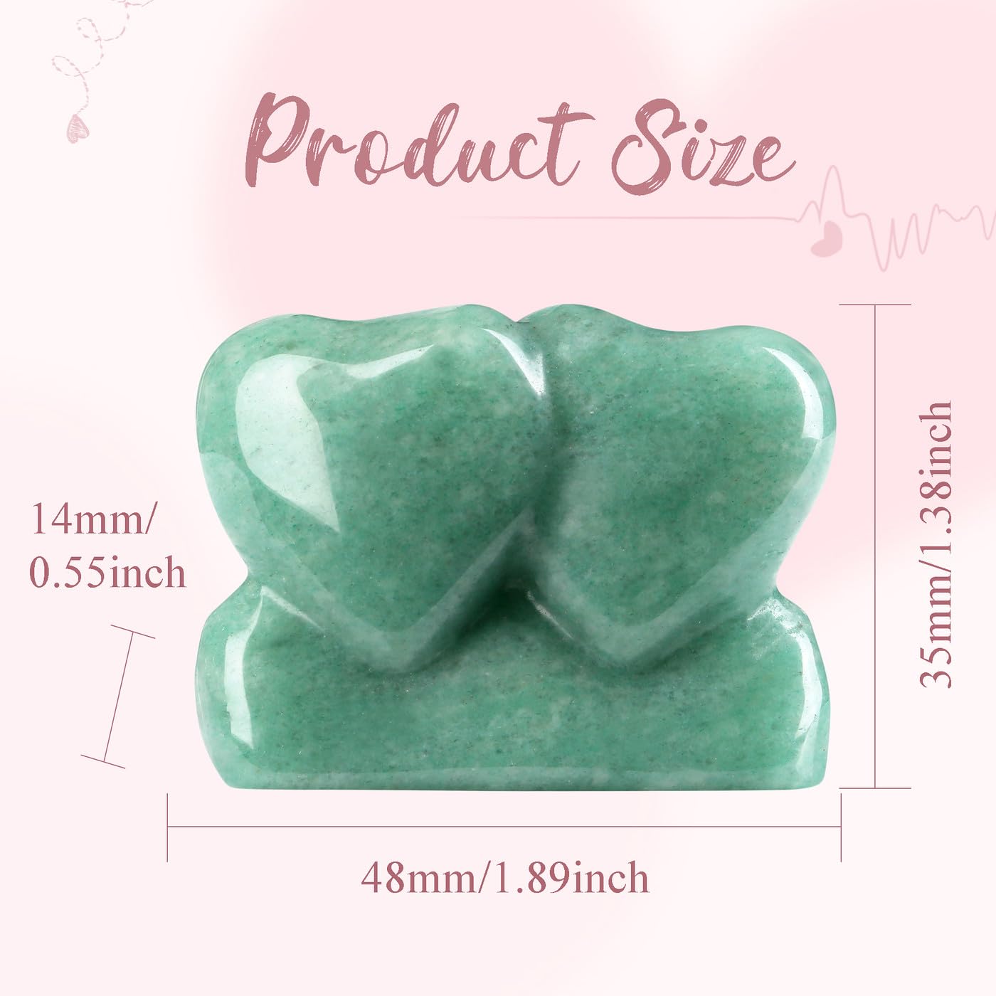 ZHIYUXI 1.8'' Green Aventurine Crystal Double Heart Stone Healing Crystal Heart Shaped Rock for Desk Decor Healing Crystals Poli