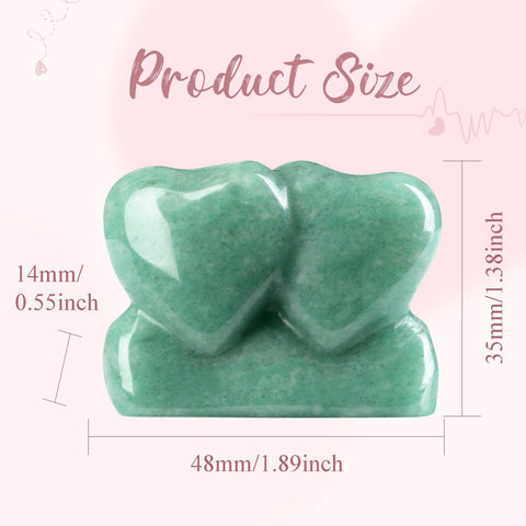 ZHIYUXI 1.8'' Green Aventurine Crystal Double Heart Stone Healing Crystal Heart Shaped Rock for Desk Decor Healing Crystals Poli