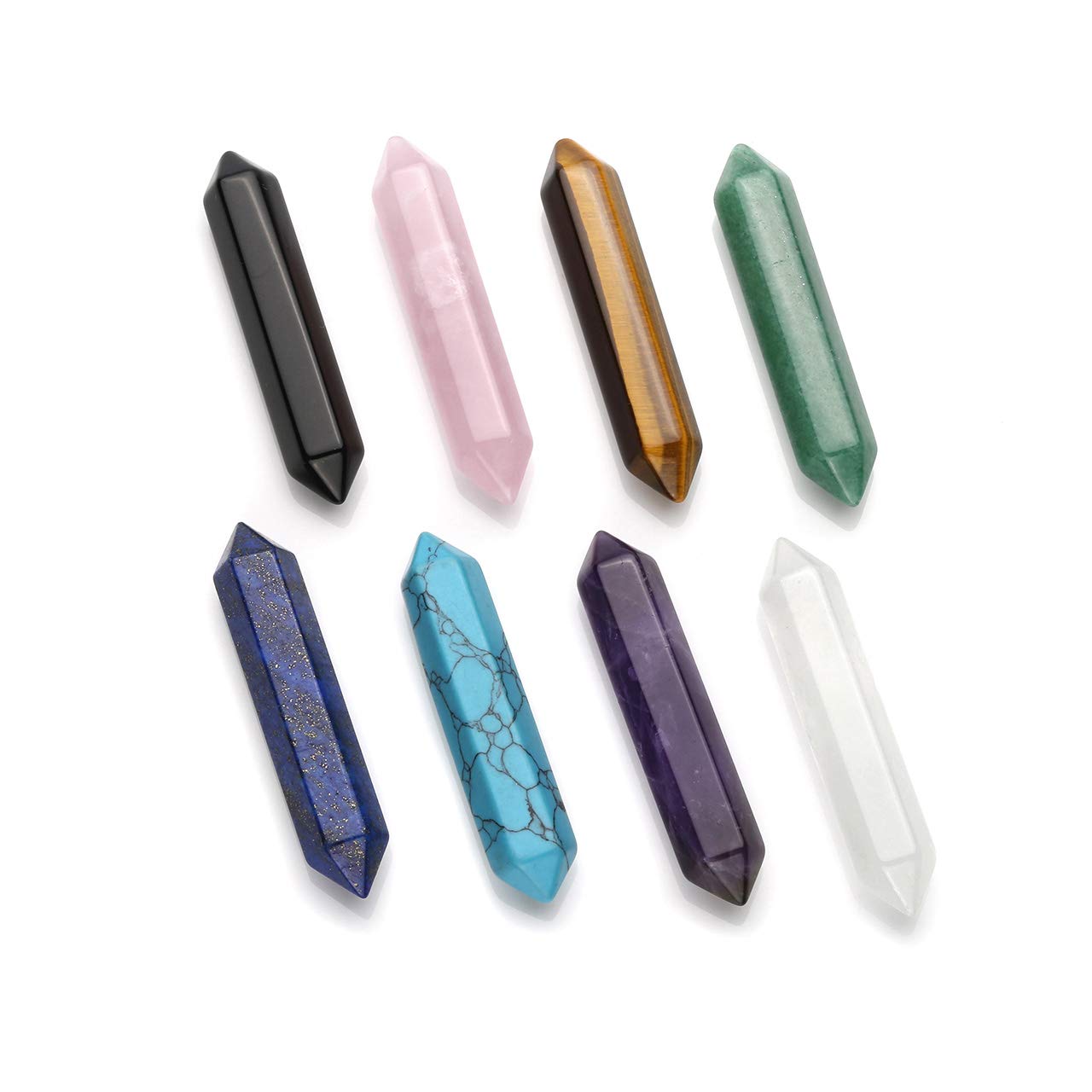 CrystalTears 3pcs Clear Quartz Healing Crystal Wands Hexagonal Double Terminated Crystal Points Prism Bar Polished Tumbled Stone