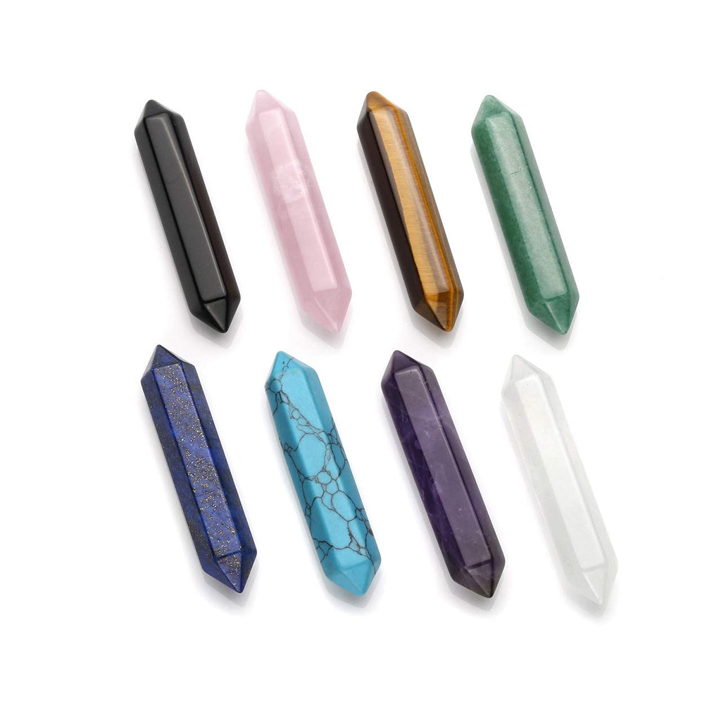 CrystalTears 3pcs Clear Quartz Healing Crystal Wands Hexagonal Double Terminated Crystal Points Prism Bar Polished Tumbled Stone