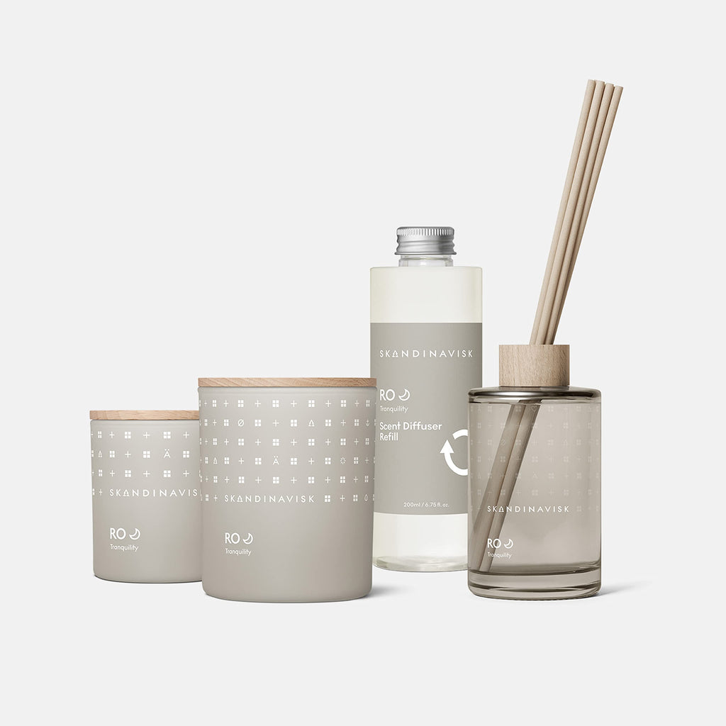 Skandinavisk RO Tranquility Scent Diffuser with 8 Reeds. Lasts +3 Months. Fragrance Notes: Cut Grass and Fallen Leaves, Cucumb