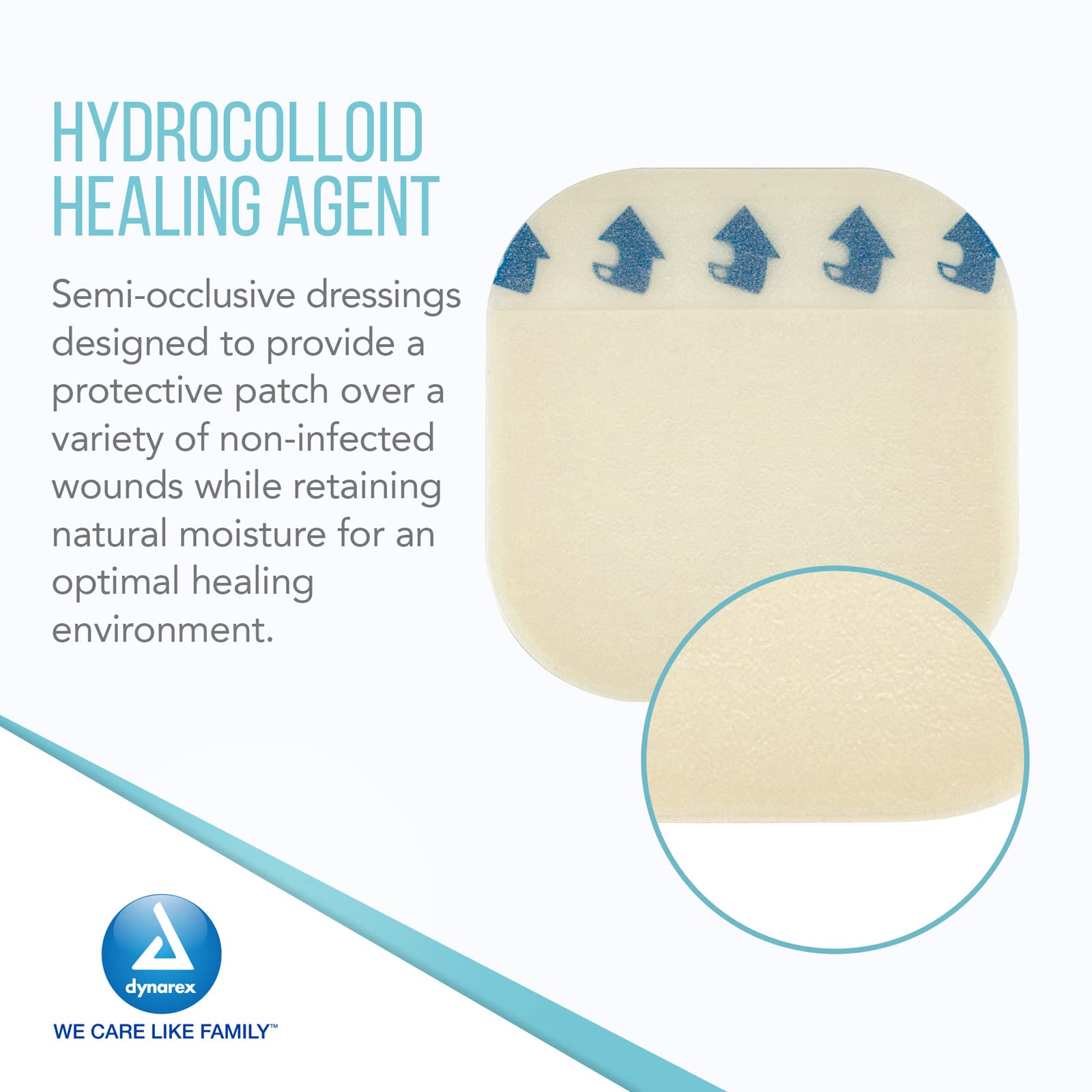 Dynarex DynaDerm Hydrocolloid Dressings, Sterile Moist Bandages Used for All Kinds of Wounds, 4'' x 4'', X-Thin & Latex-Free, Pe