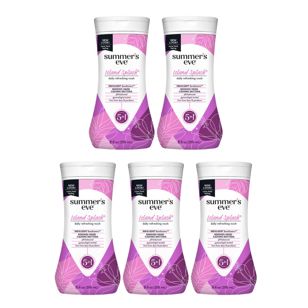 Summer's Eve Island Splash Refreshing Daily Feminine Wash, Removes Odor, pH balanced, 9 fl oz. (Pack of 5)