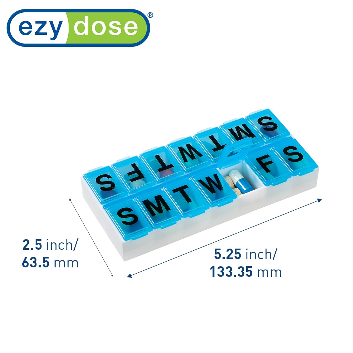 Ezy Dose Weekly (7-Day) Pill Case, Medicine Planner, Vitamin Organizer Box, Contoured Bottom for Easy Pill Removal, Convenient a