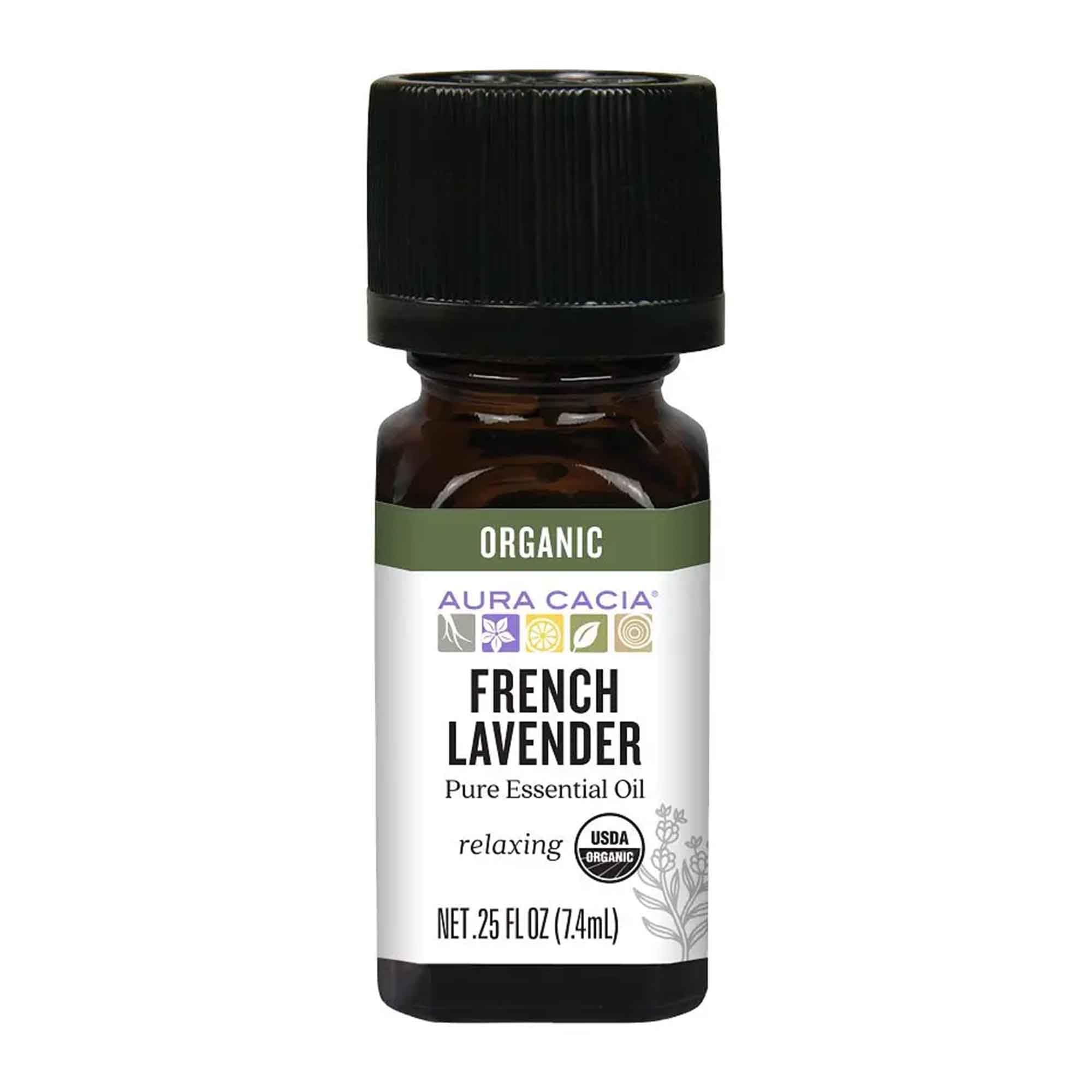 Aura Cacia 100% Pure French Lavender Essential Oil | Certified Organic, GC/MS Tested for Purity | 7.4 ml (0.25 fl. oz.) | Lavand