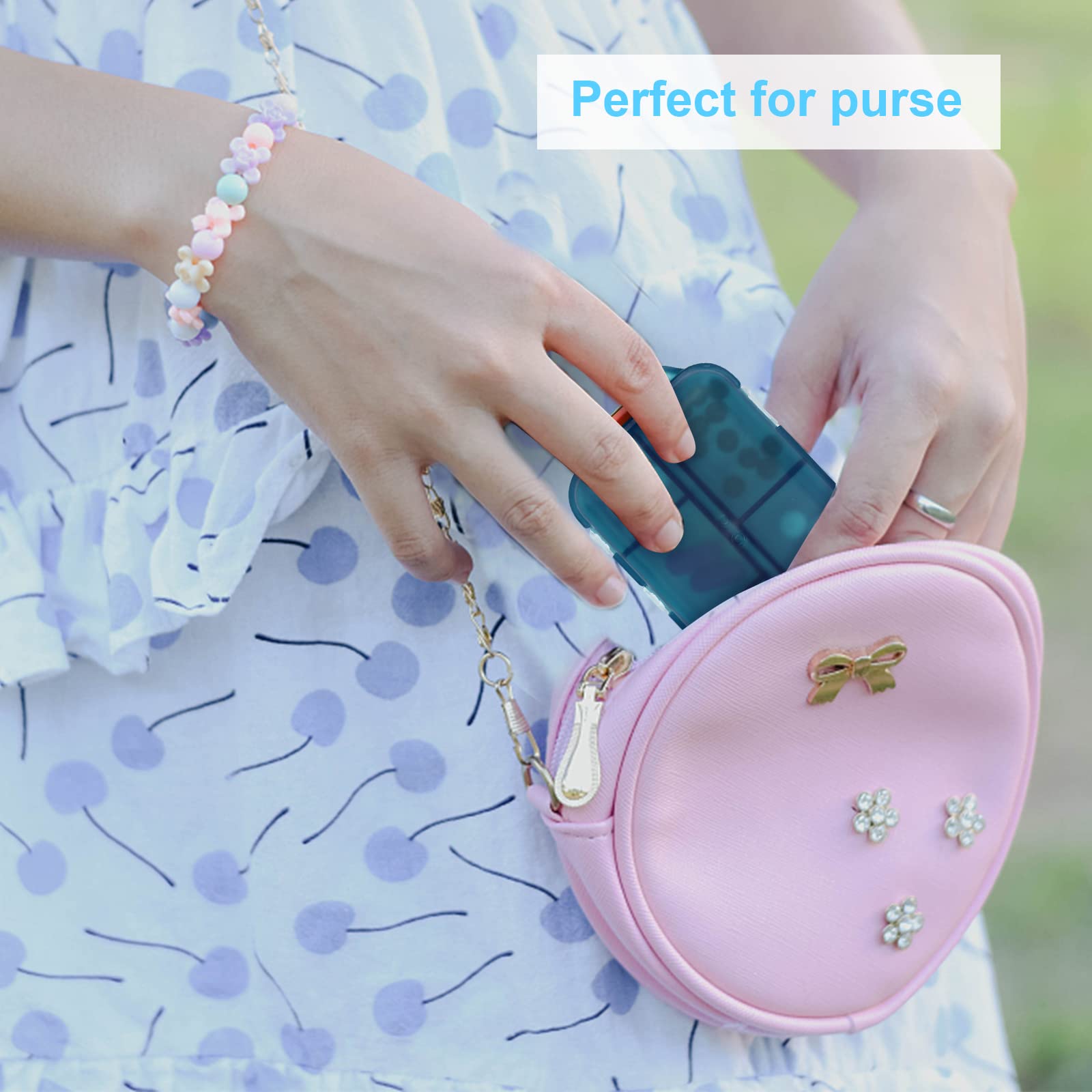 2PCS Travel Pill Box, Cute Pill Organizer, Small Pill Case, Portable Medicine Organizer for Purse, with 10 Compartments for Diff
