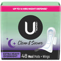 U by Kotex Clean & Secure Overnight Maxi Pads with Wings, Extra Heavy Absorbency, 48 Count (2 Packs of 24) (Packaging May Vary)