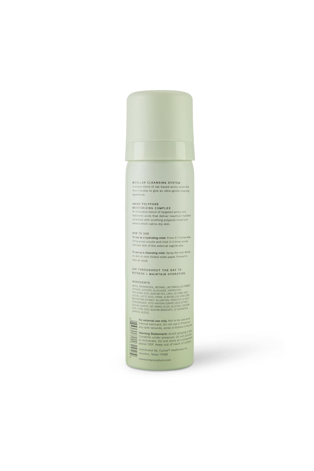 Plum's Cleansing + Hydrating Feminine Mist | Micellar Water & Hyaluronic Acid | Soothing Polypore Mushroom | pH-Balanced Vaginal