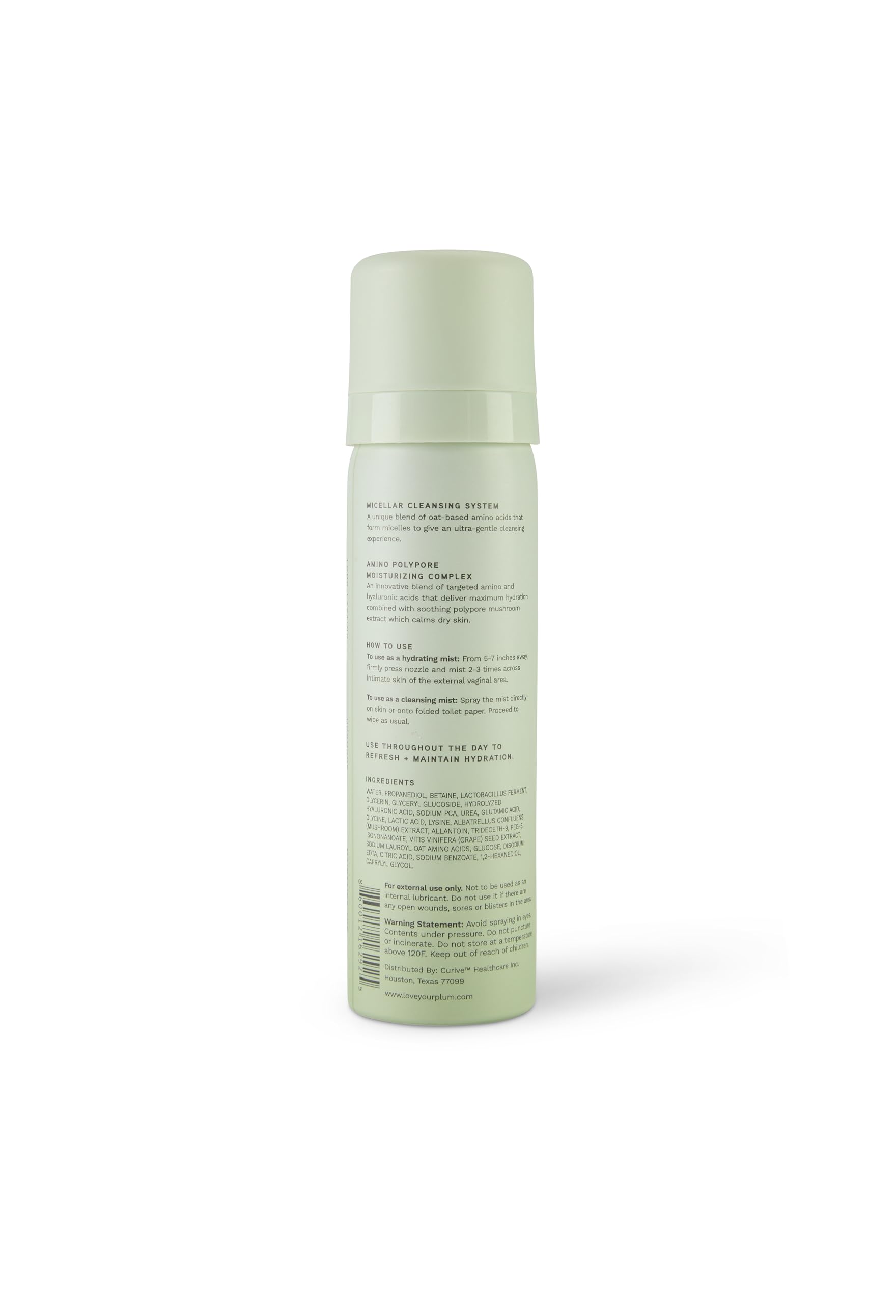 Plum's Cleansing + Hydrating Feminine Mist | Micellar Water & Hyaluronic Acid | Soothing Polypore Mushroom | pH-Balanced Vaginal