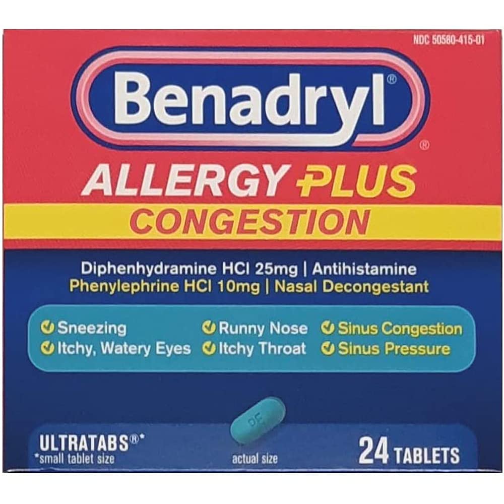 Benadryl Allergy + Congestion, 24 Tablets Each (Pack of 5)