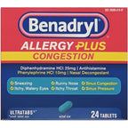 Benadryl Allergy + Congestion, 24 Tablets Each (Pack of 5)