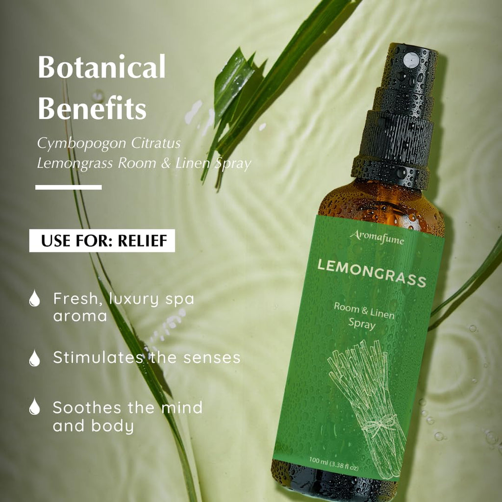 Lemongrass Room Linen & Pillow Spray by Aromafume | 100ml/3.38 fl oz | with Pure Lemongrass Essential Oil | Aromatherapy Spray f