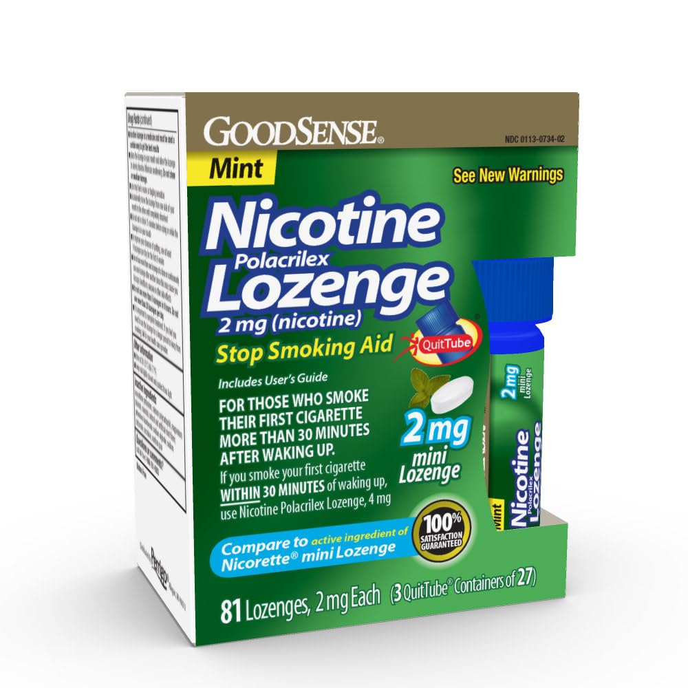 GoodSense Mini Nicotine Polacrilex Lozenge, 2 mg (nicotine), Stop Smoking Aid, Mint Flavor; quit smoking with mint nicotine loze