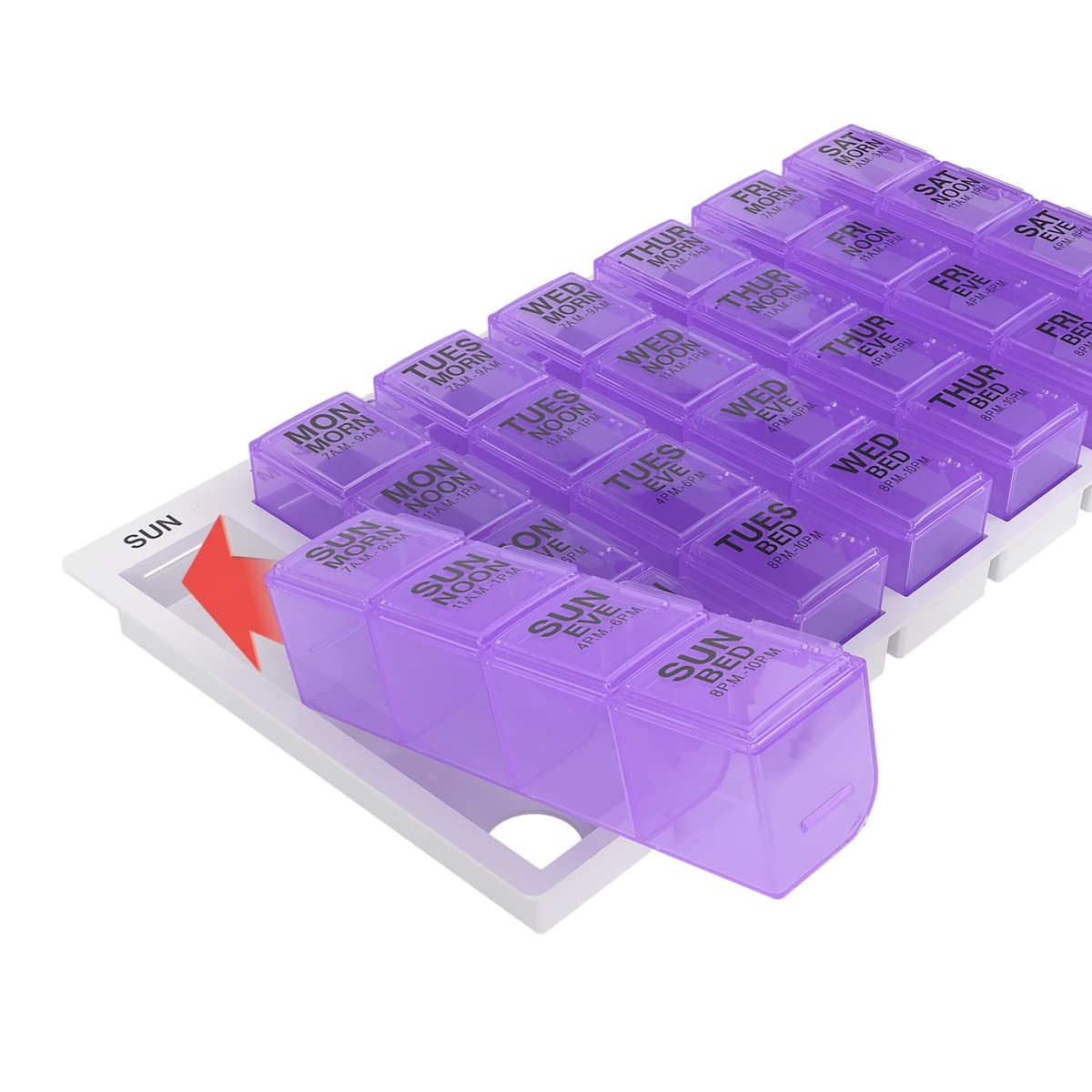 EZY DOSE Weekly (7-Day) Pill Case, Medicine Planner, Vitamin Organizer, Large Pop-Out Compartments, 4 Times a Day, Convenient an