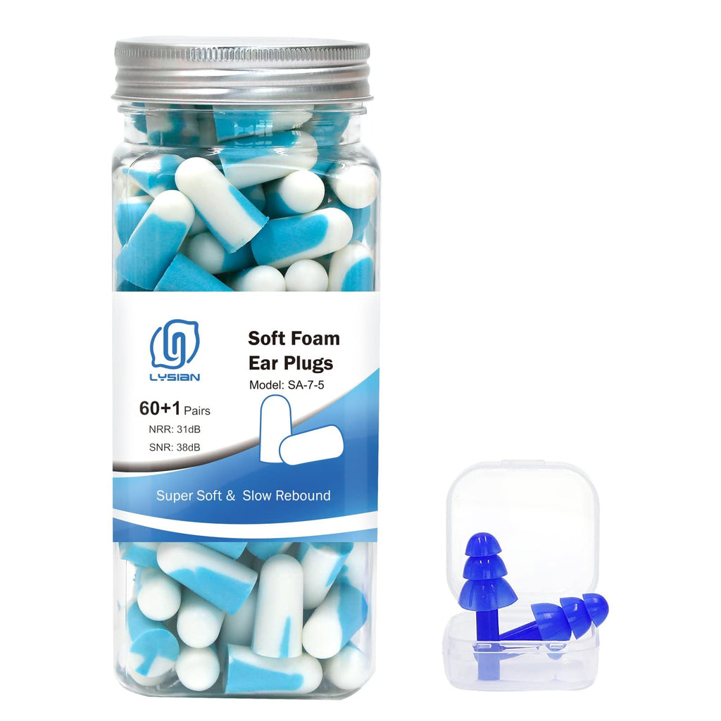 LYSIAN Noise Cancelling Earplugs for Sleep - 60 Pairs, 38dB Disposable Ear Plugs for Sleeping, Snoring, Shooting, Mowing Loud So