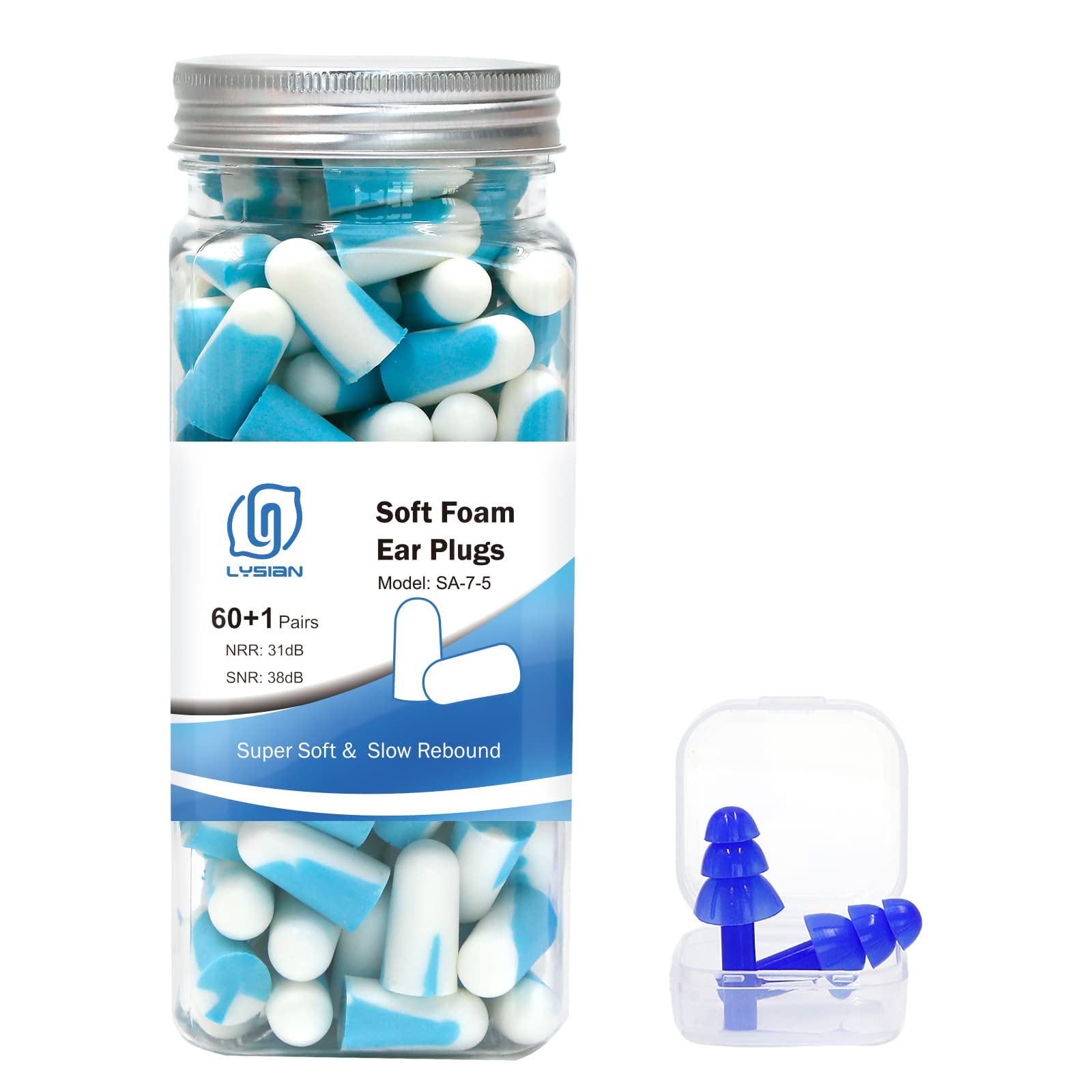 LYSIAN Noise Cancelling Earplugs for Sleep - 60 Pairs, 38dB Disposable Ear Plugs for Sleeping, Snoring, Shooting, Mowing Loud So