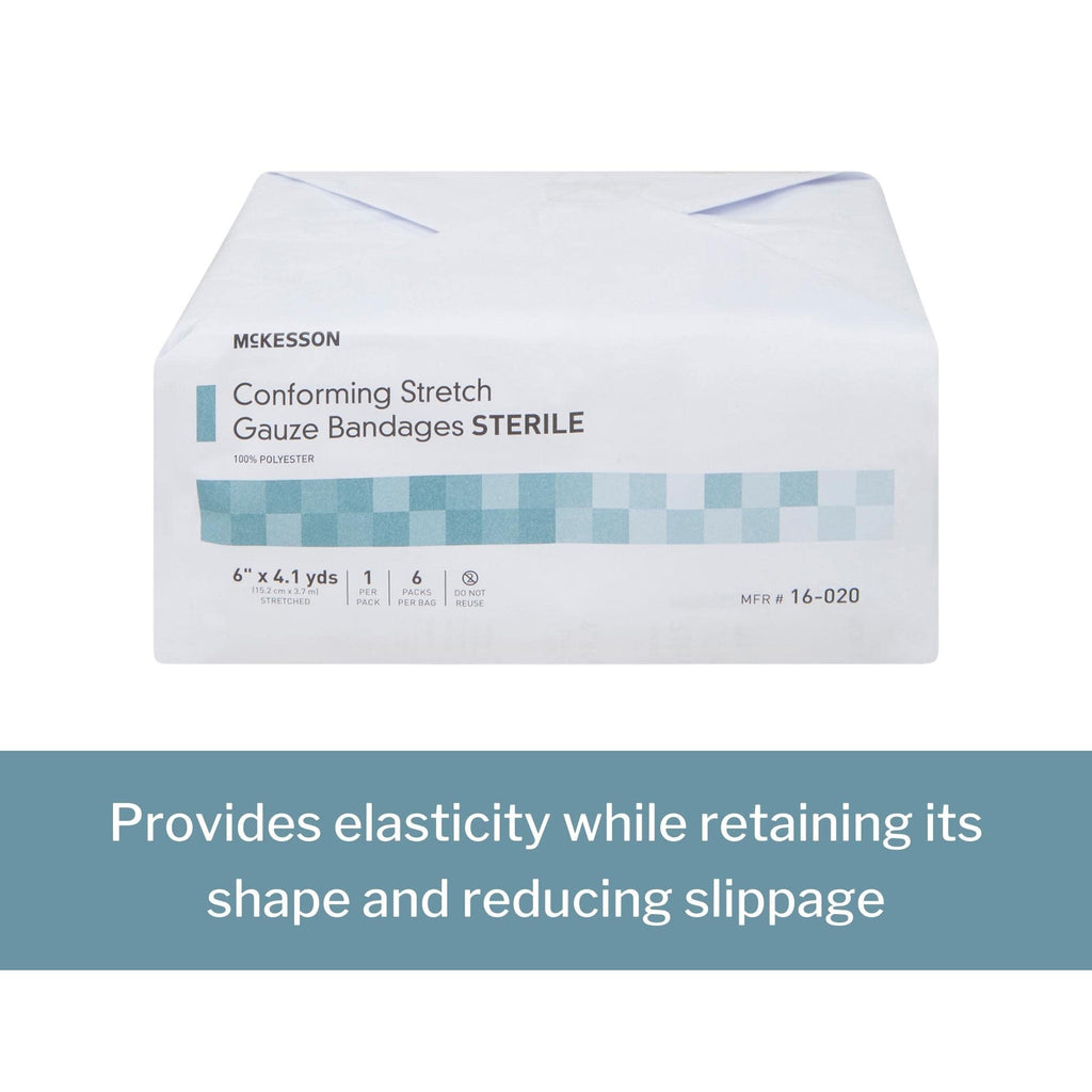 McKesson Conforming Stretch Gauze Bandages, Sterile, 6 in x 4 1/10 yd, 6 Count
