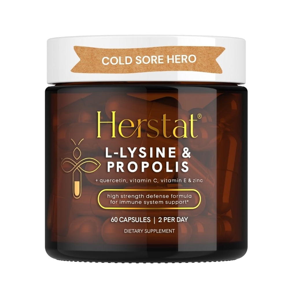 Herstat L-Lysine & Propolis | Advanced Lip Health & Immune Support | High Strength Formula with Quercetin, Vitamin C, Vitamin E 
