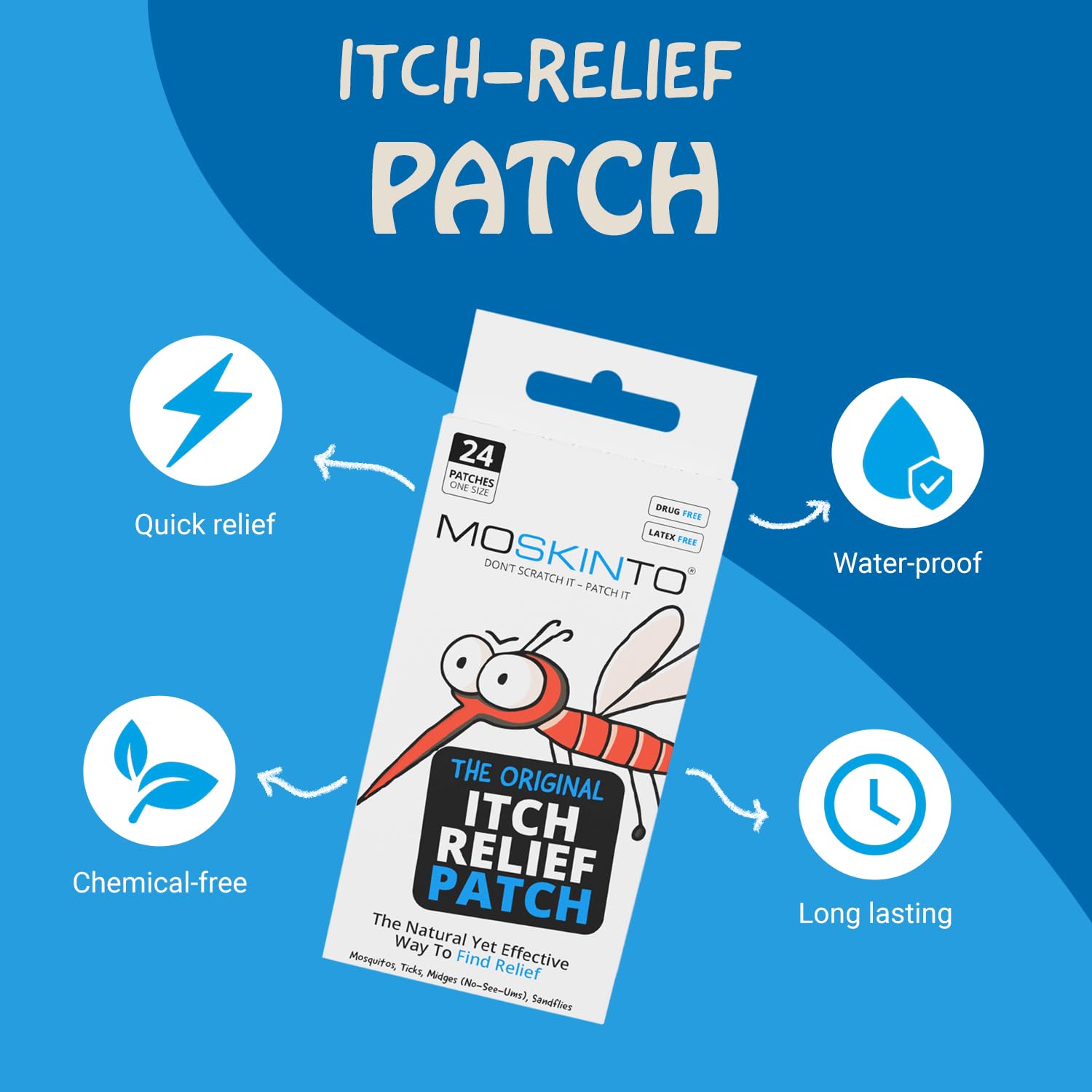 Moskinto The Original Mosquito Itch Relief Patches for Kids & Adults, Bug Bite Patches Soothe Swelling & Itching, Anti Itch Bug