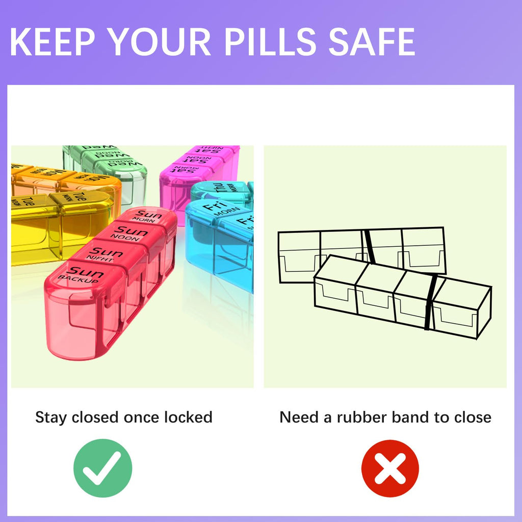 Odaro Weekly Pill Organizer 4 Times a Day, Daily Pill Box 7 Day, Large Travel Pill Case with 28 Compartment to Hold Medicine, Vi