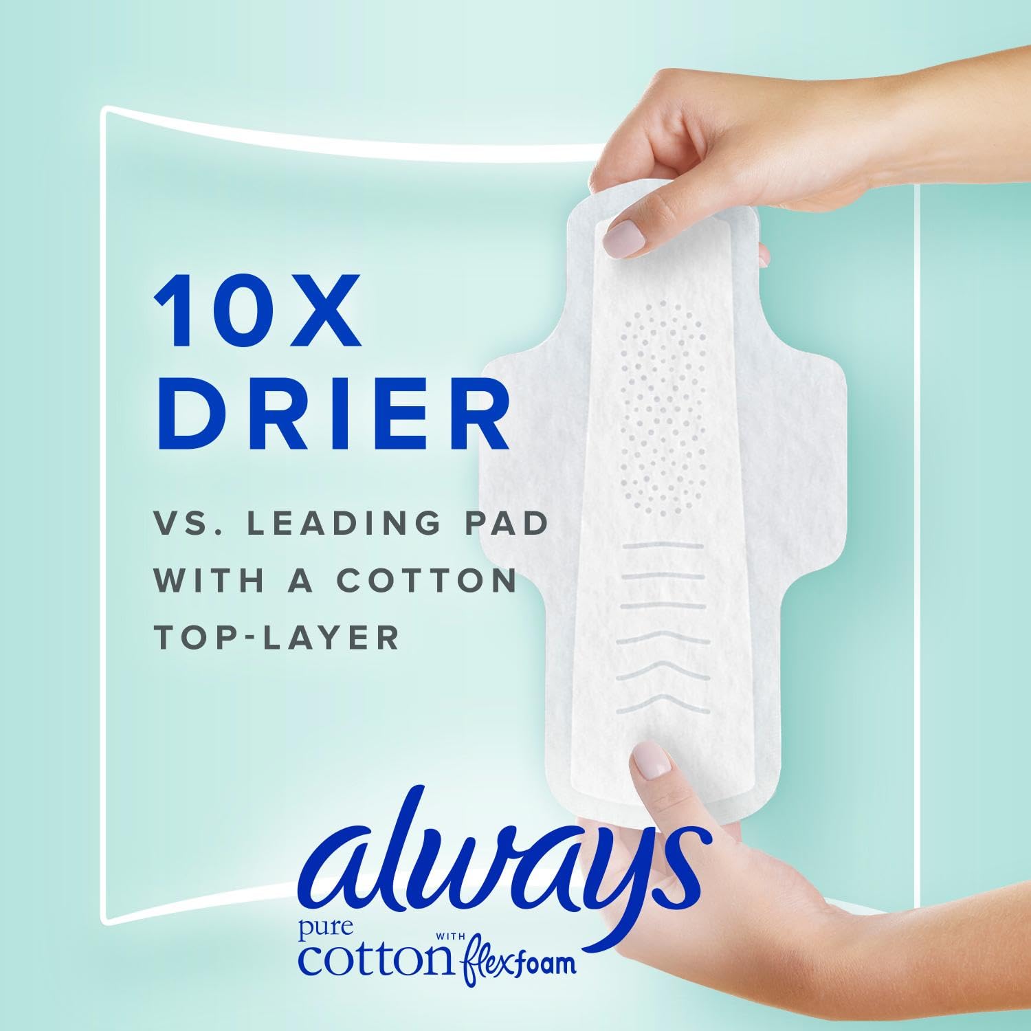 Always Pure Cotton, Feminine Pads For Women, Size 2 Heavy Flow Absorbency, Multipack, With Flexfoam, With Wings, Unscented, 24 C